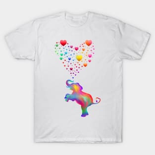 Colorful Elephant with Rainbow Heart Bubbles T-Shirt